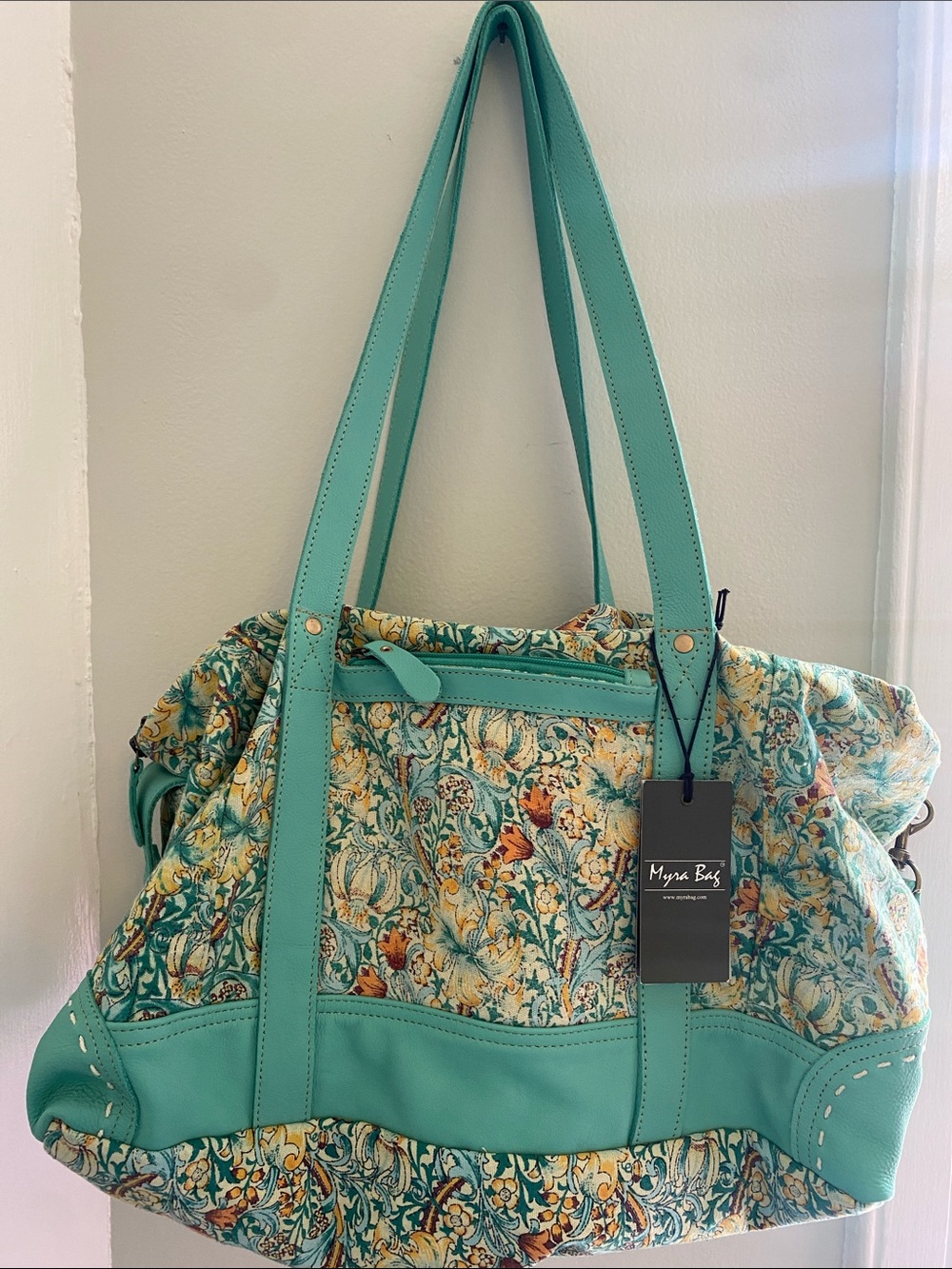 Myra Bag Teal Floral Pattern Tote